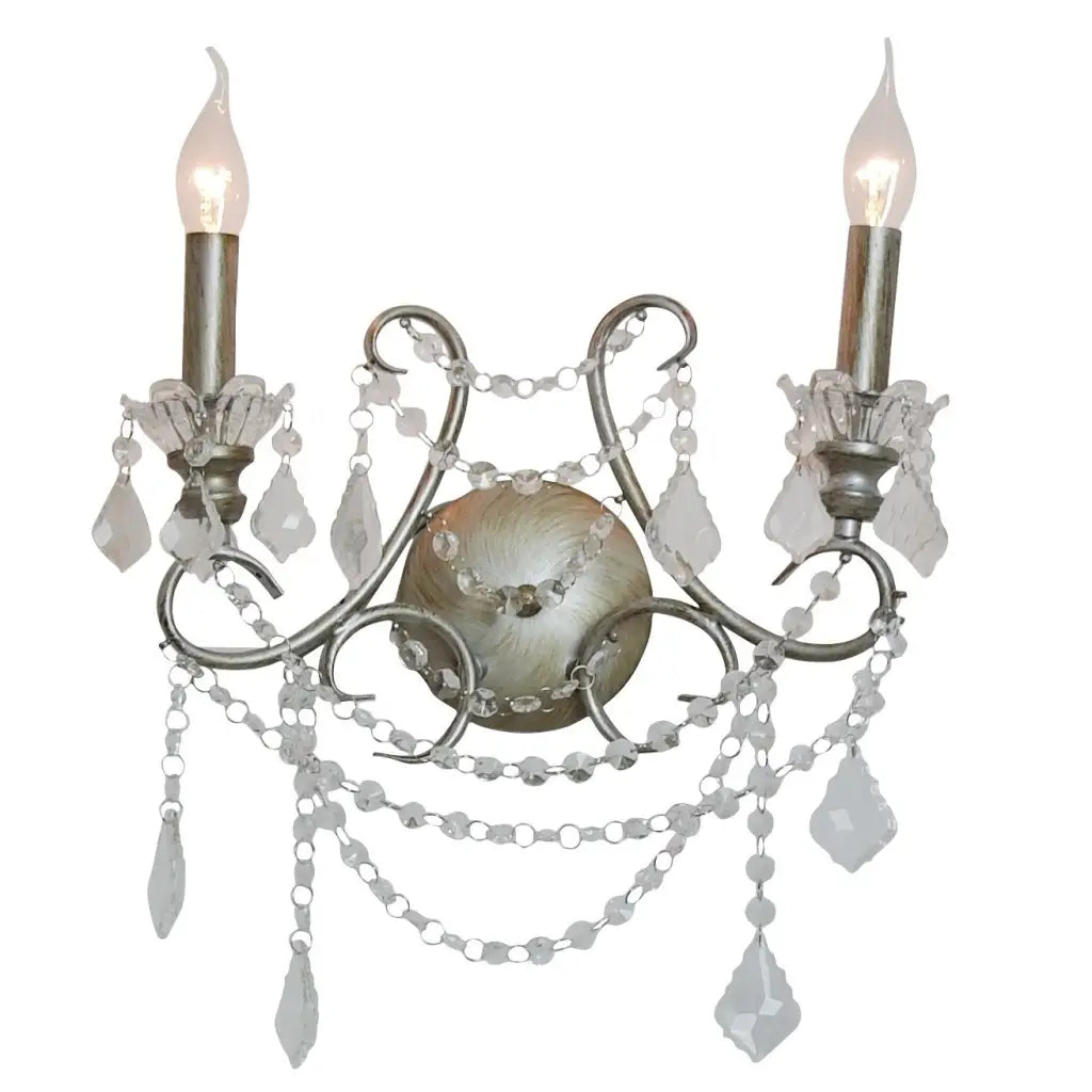 Antique Silver 2 Branch Cut Glass Chandelier Wall Light