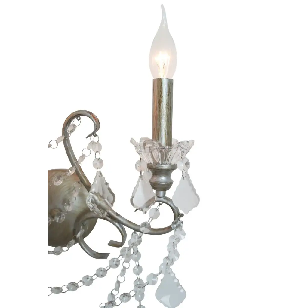 Antique Silver 2 Branch Cut Glass Chandelier Wall Light