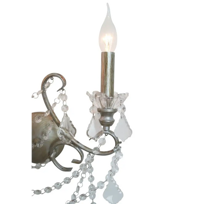 Antique Silver 2 Branch Cut Glass Chandelier Wall Light