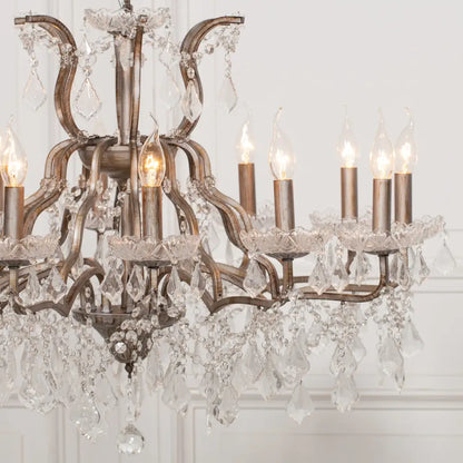 Antiqued Silver 12 Branch Shallow Cut Glass Chandelier