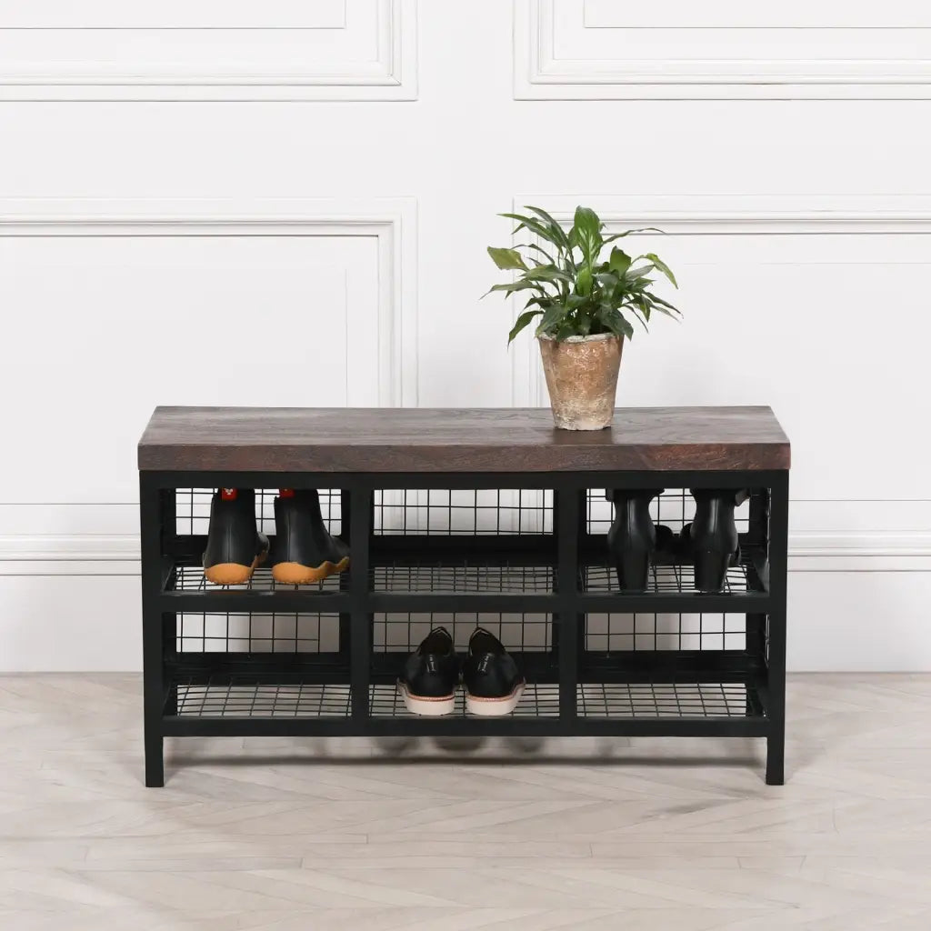 Black Metal Storage Bench with Metal Top