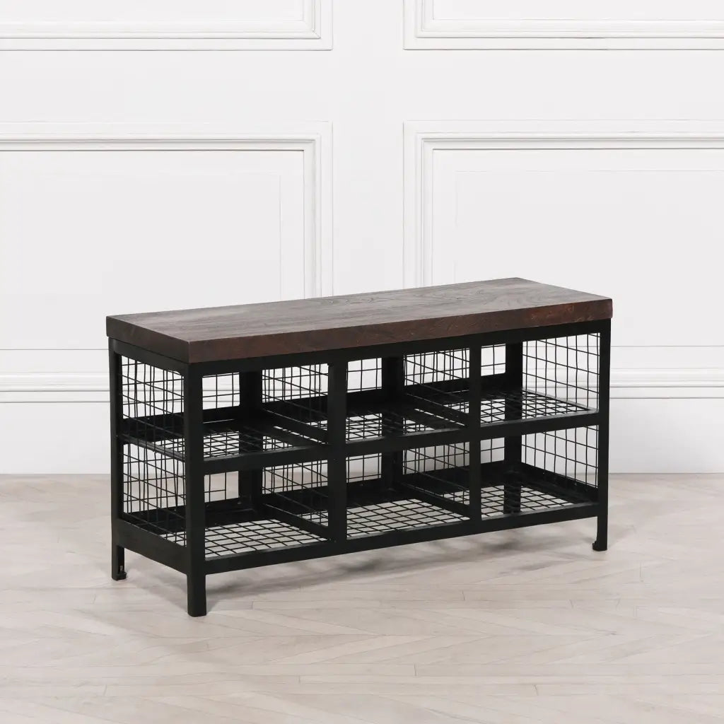 Black Metal Storage Bench with Metal Top