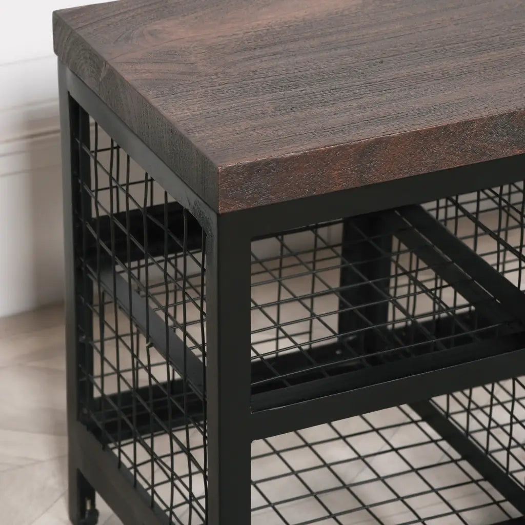 Black Metal Storage Bench with Metal Top