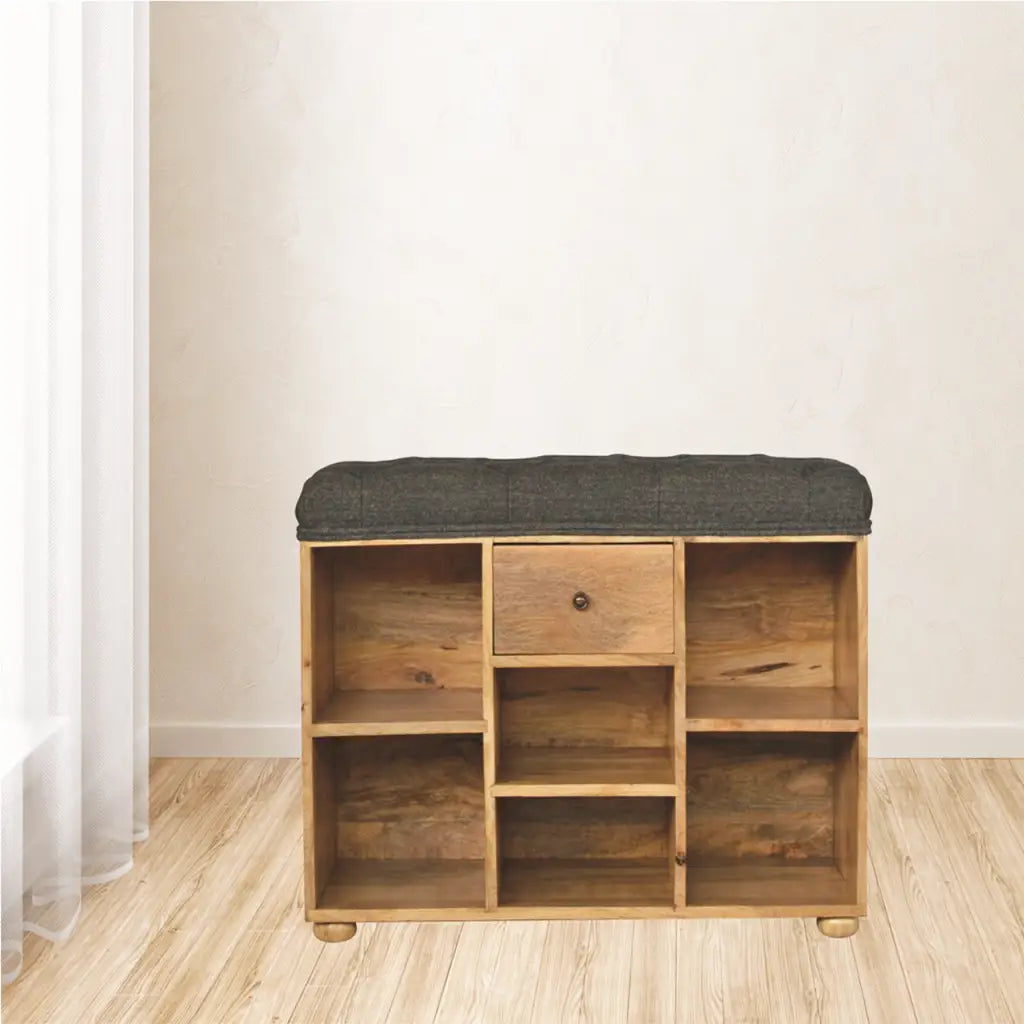 Black Tweed 6 Slot Shoe Storage Bench