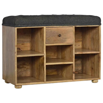 Black Tweed 6 Slot Shoe Storage Bench