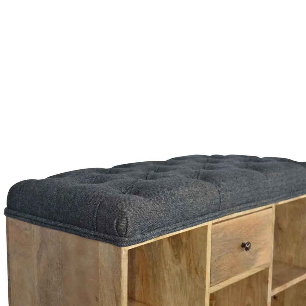 Black Tweed 6 Slot Shoe Storage Bench