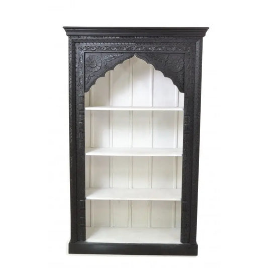 Carved Black and White Mango Wood Bookcase