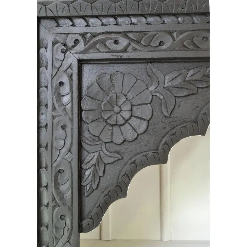 Carved Black and White Mango Wood Bookcase