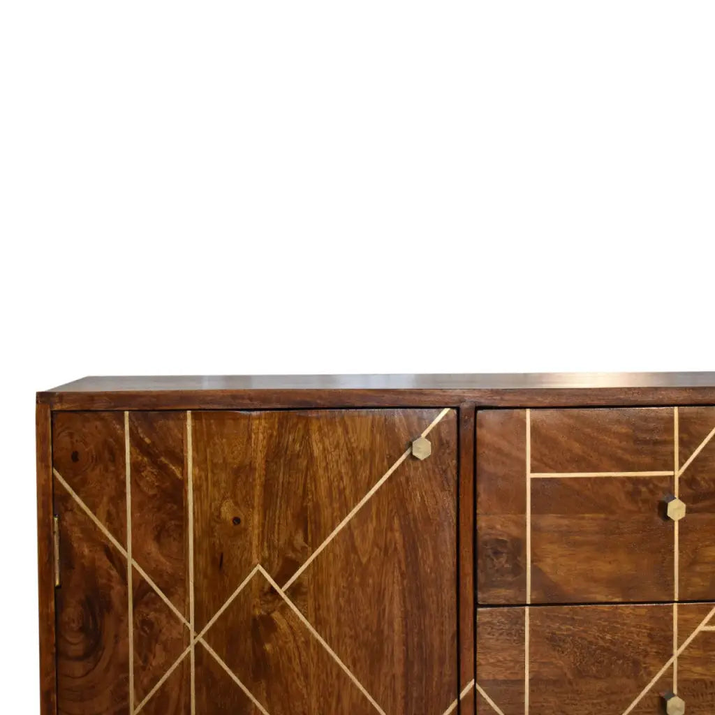 Chestnut Gold Inlay Compact Abstract Sideboard