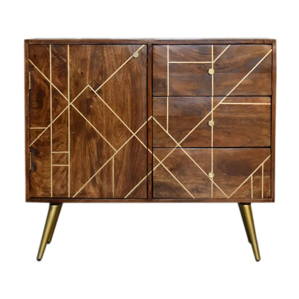 Chestnut Gold Inlay Compact Abstract Sideboard