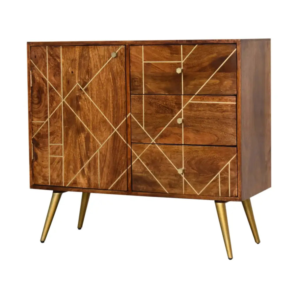 Chestnut Gold Inlay Compact Abstract Sideboard