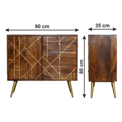 Chestnut Gold Inlay Compact Abstract Sideboard