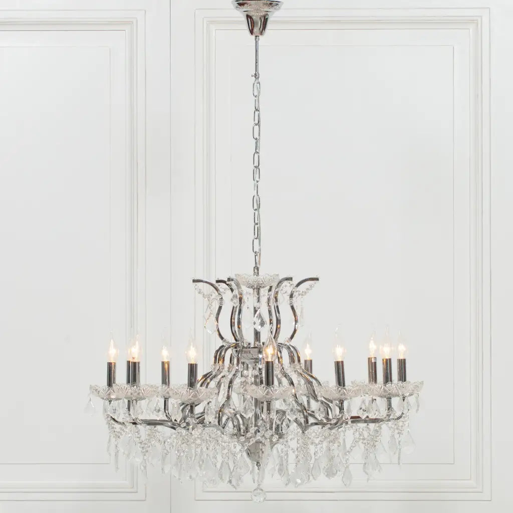 Chrome 12 Branch Shallow Cut Glass Chandelier