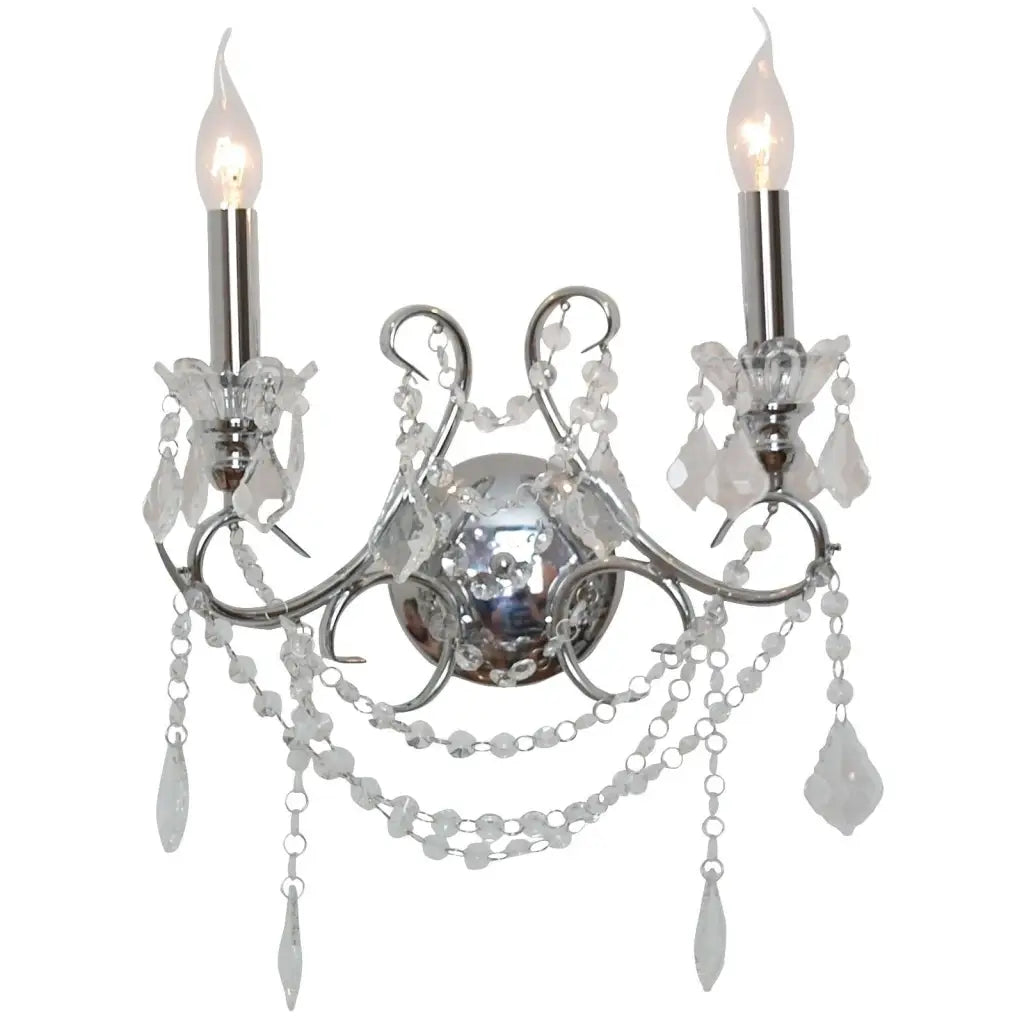 Chrome 2 Branch Cut Glass Chandelier Wall Light