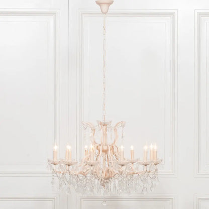 Cream 12 Branch Shallow Cut Glass Chandelier