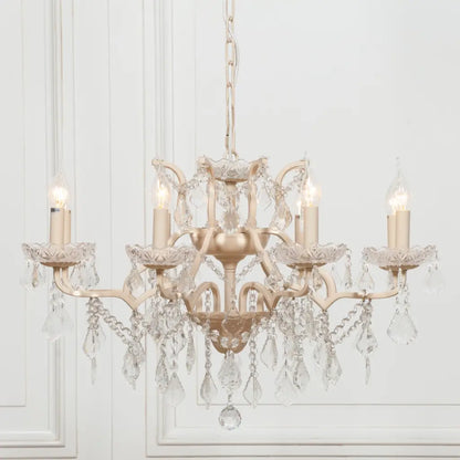 Cream 8 Branch Shallow Cut Glass Chandelier