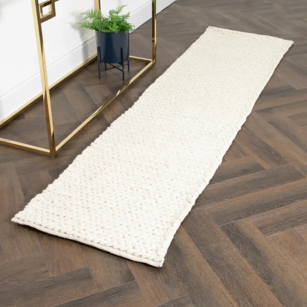 Cream Knitted Runner Wool Rug