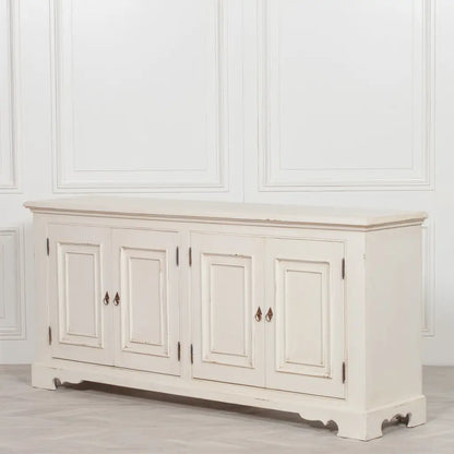 Distressed Aged White Brush Painted Classical Sideboard