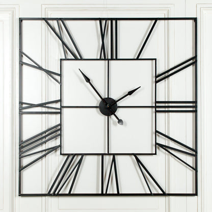 Extra Large 120cm Black Square Metal Wall Clock