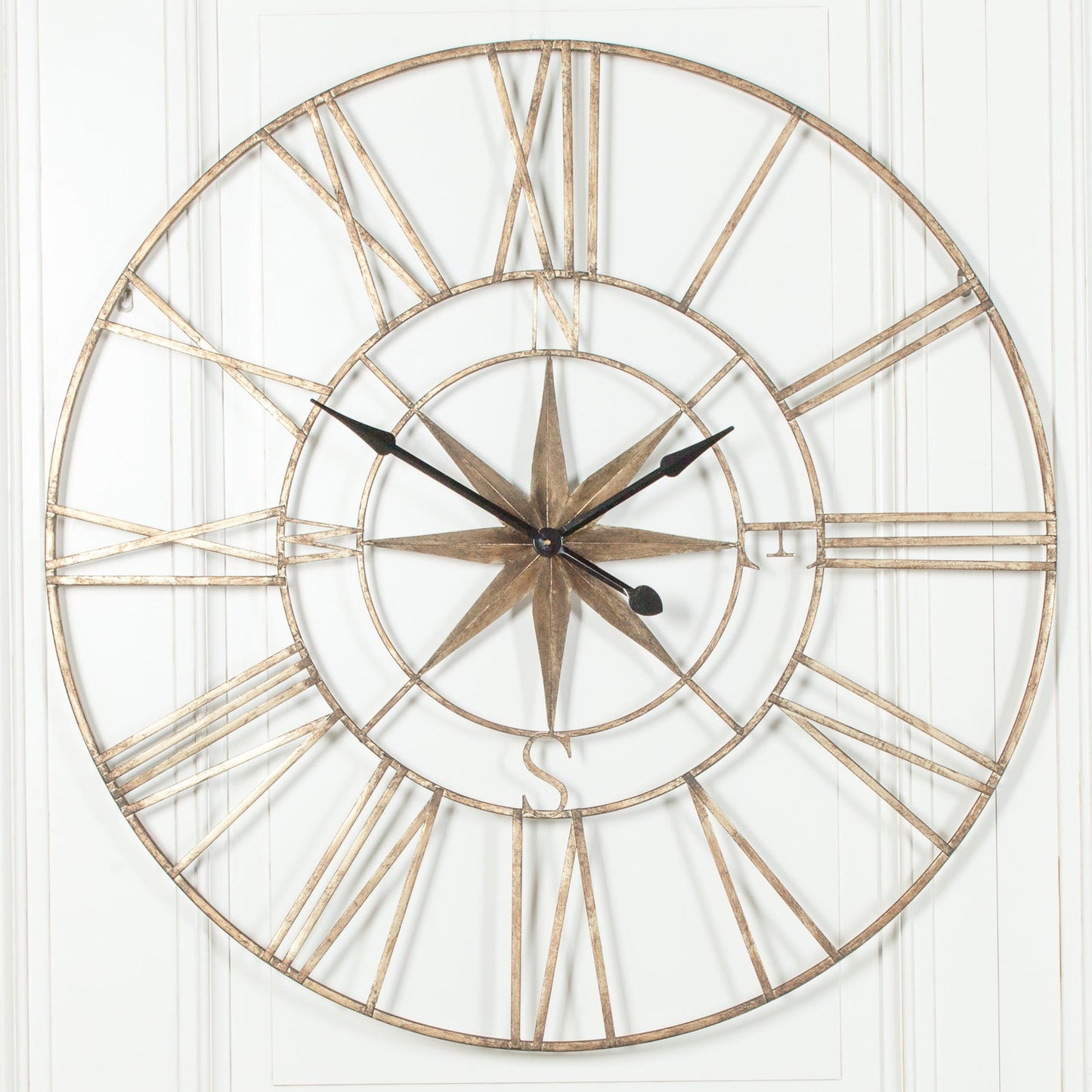 Extra Large 120cm Rustic Metal Compass Wall Clock