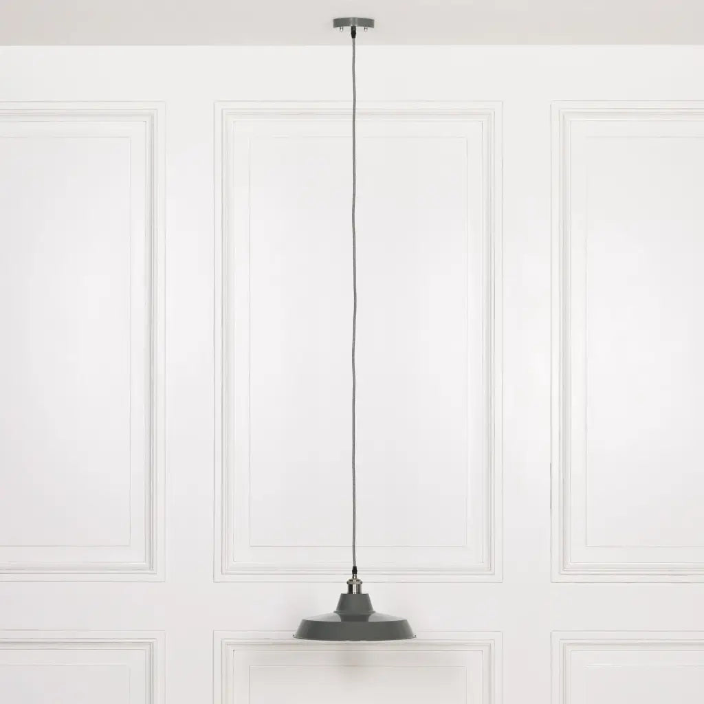 Factory Style Grey Enamel Painted 36cm Pendant Light