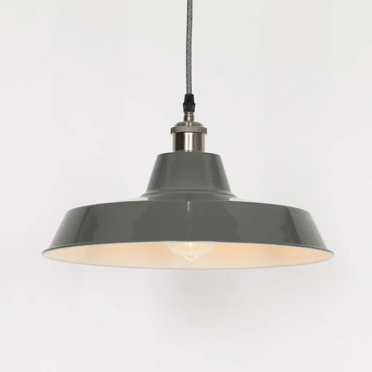 Factory Style Grey Enamel Painted 36cm Pendant Light