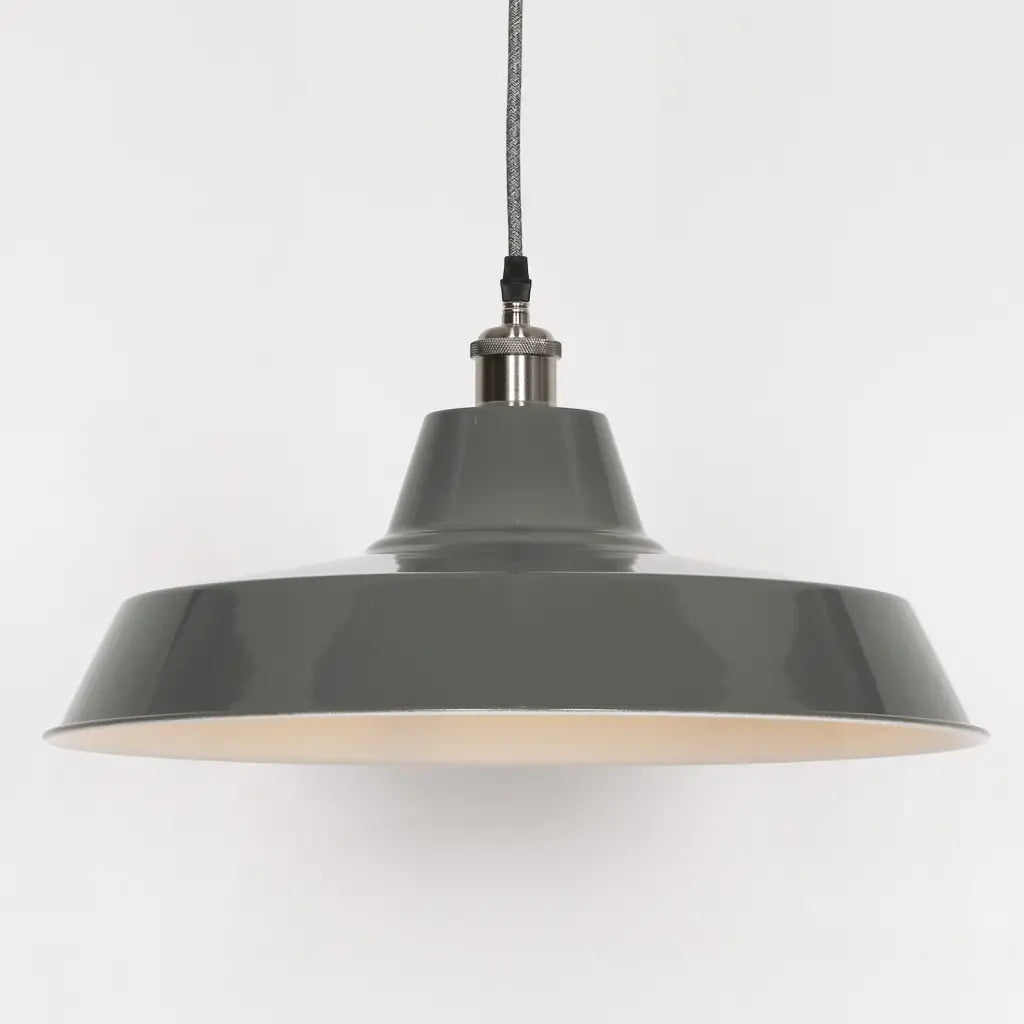 Factory Style Grey Enamel Painted 46cm Pendant Light