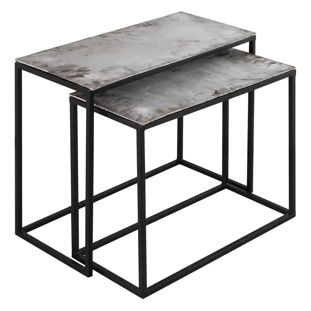 Farrah Collection Silver Set of Two Side Tables - Nest