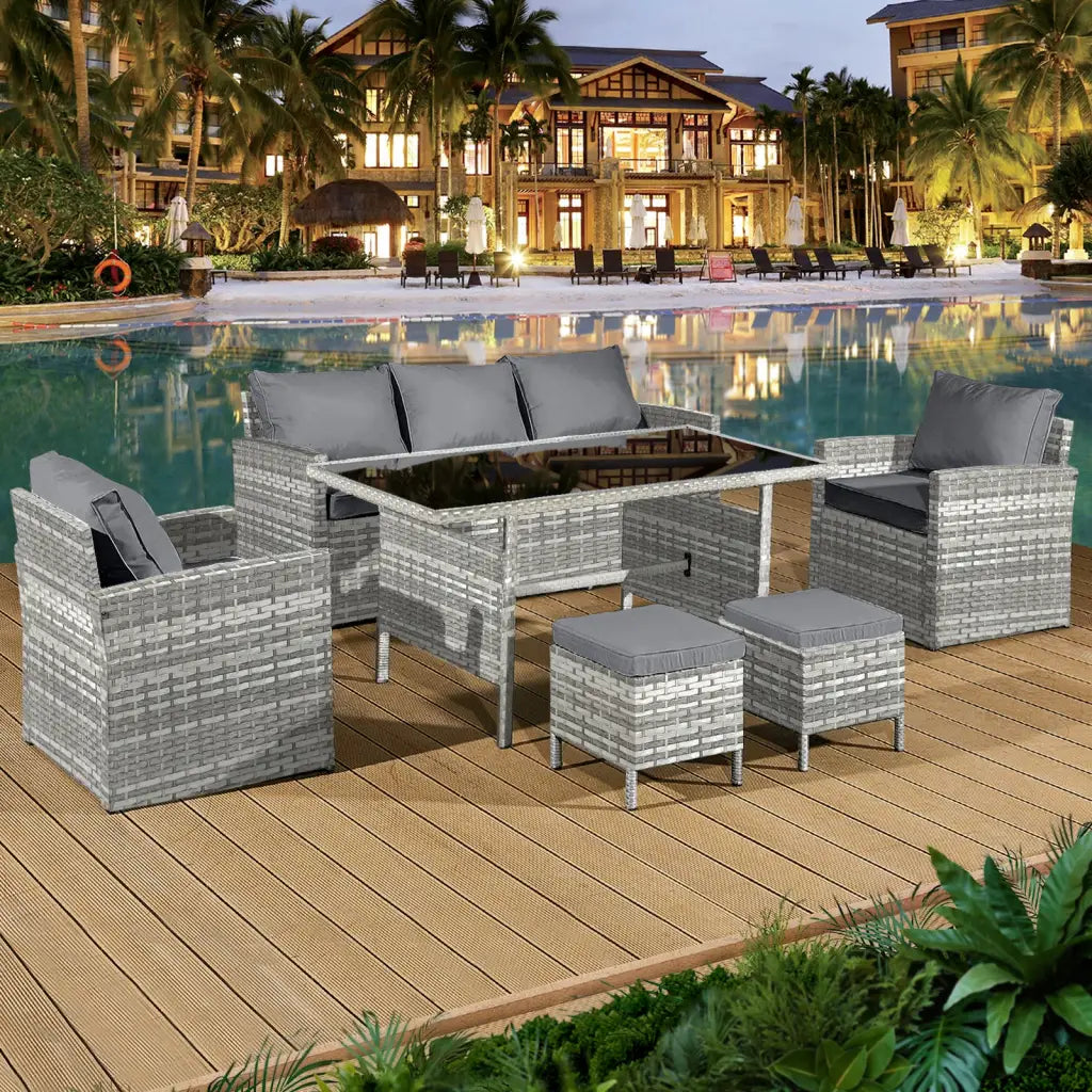 Oseasons® Fiji Rattan 7 Seat Lounge Dining Set in Dove Grey