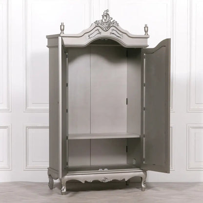 French Antique Silver Carved Double Mirrored Armoire/ Wardrobe