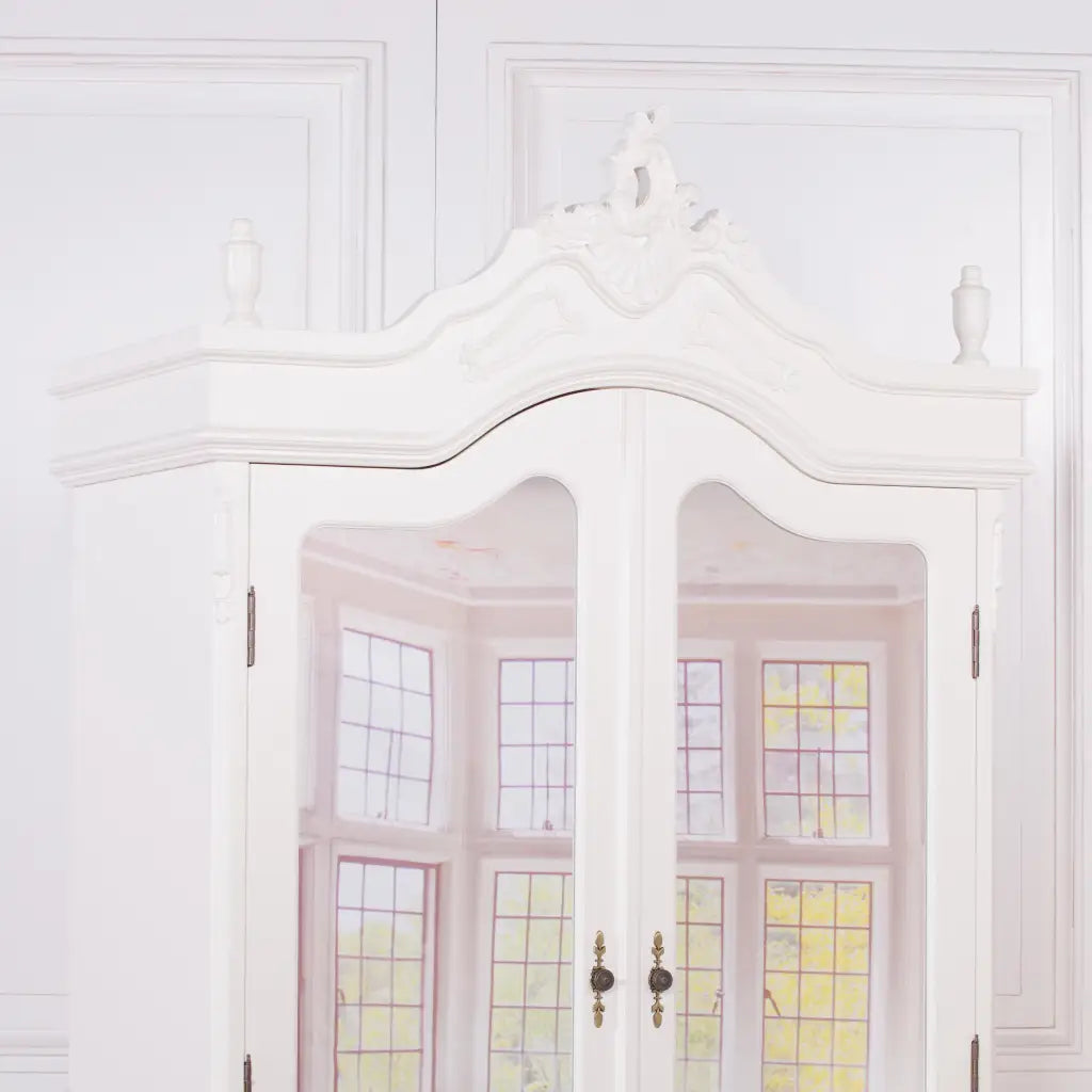 French Cream Double Armoire/ Wardrobe with Full Mirrored Door