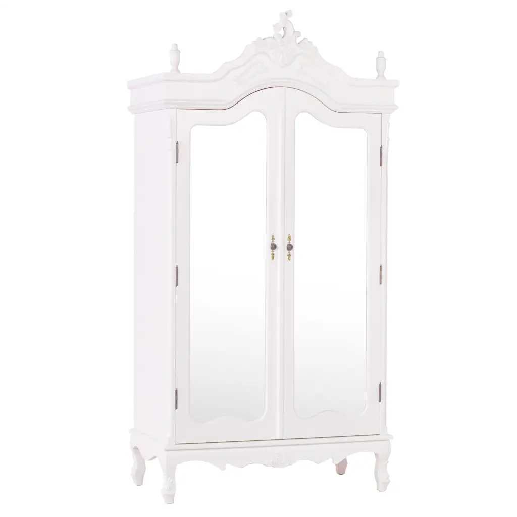 French Cream Double Armoire/ Wardrobe with Full Mirrored Door