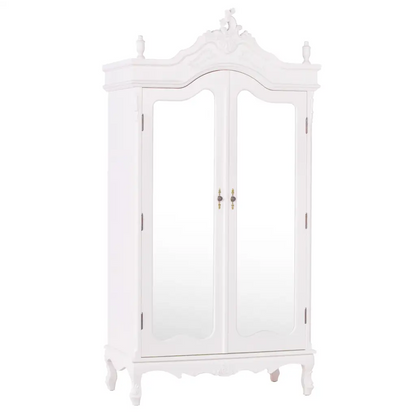 French Cream Double Armoire/ Wardrobe with Full Mirrored Door