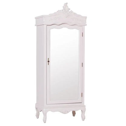 French Cream Single Door Armoire/ Wardrobe with Mirrored Door