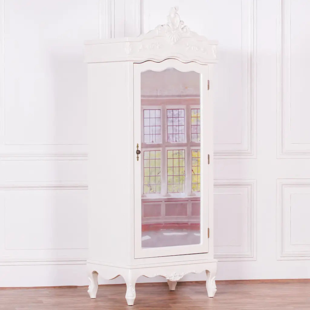 French Cream Single Door Armoire/ Wardrobe with Mirrored Door