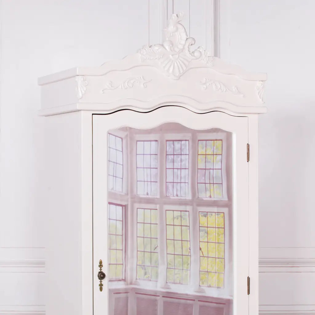 French Cream Single Door Armoire/ Wardrobe with Mirrored Door