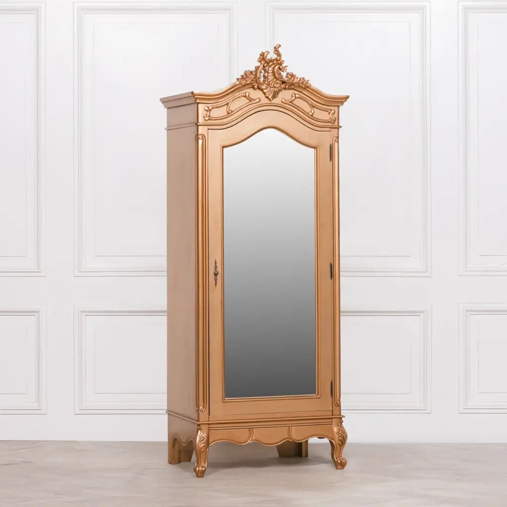 French Gold Carved Single Mirrored Armoire/ Wardrobe