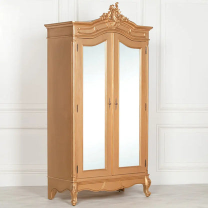 French Style Gold Carved Double Full Mirrored Armoire/ Wardrobe