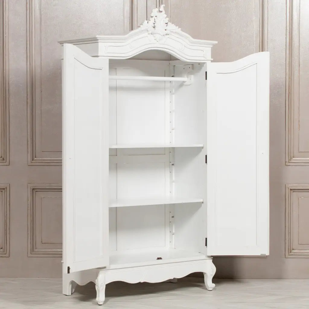 French Style White Carves Double Full Mirrored Armoire/ Wardrobe