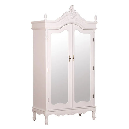 French White Double Mirrored Door Armoire/ Wardrobe