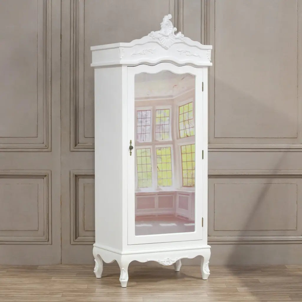 French White Single Door Armoire/ Wardrobe With Mirrored Door