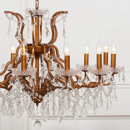 Gold 12 Branch Shallow Cut Glass Chandelier