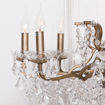 Gold 8 Branch Shallow Cut Glass Chandelier