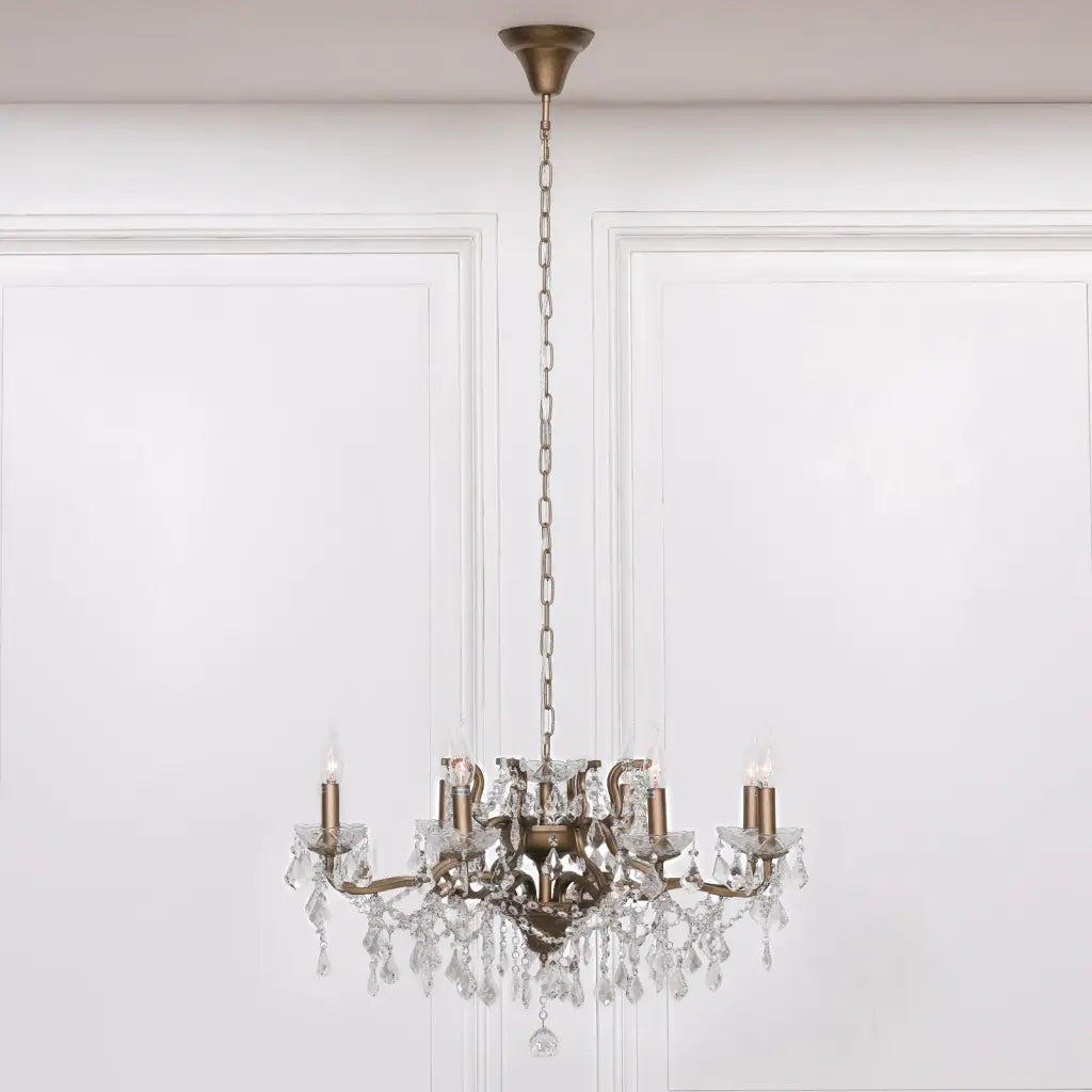 Gold 8 Branch Shallow Cut Glass Chandelier