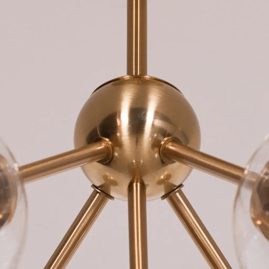 Gold Satin Art Deco 5 Arm Sputnik Glass Ball Ceiling Light