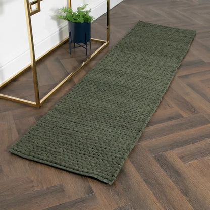 Green Knitted Runner Wool Rug