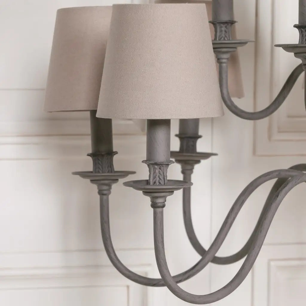 Grey 12 Branch Chandelier with Shades