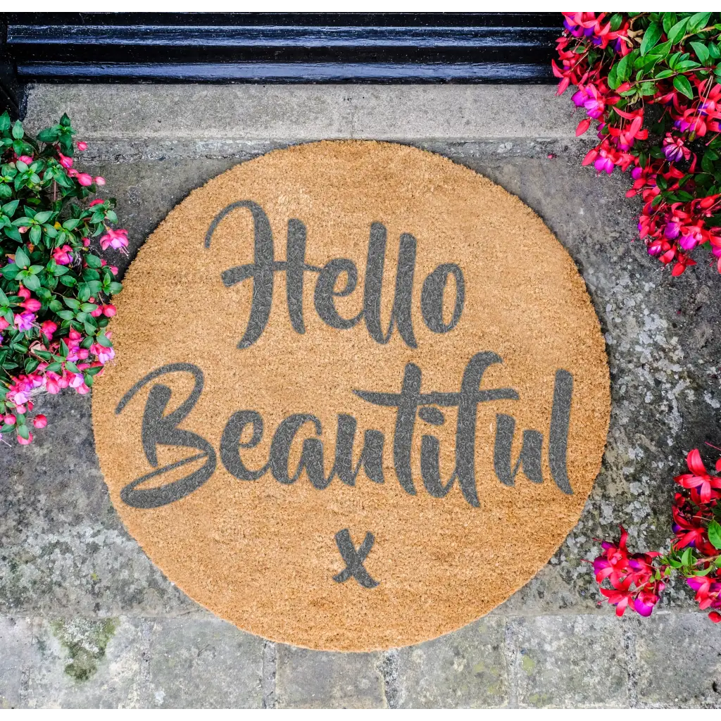 Grey Hello Beautiful Circle Doormat