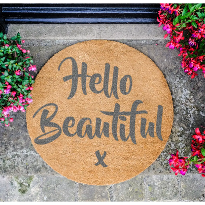 Grey Hello Beautiful Circle Doormat