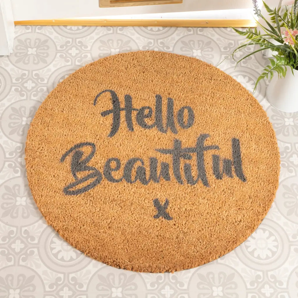 Grey Hello Beautiful Circle Doormat